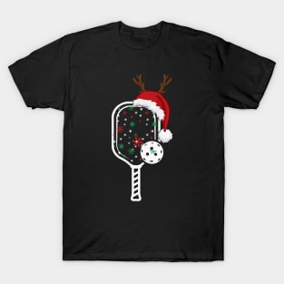 Funny Christmas Pickleball Player Reindeer Santa Hat Paddleball, Pickleball Christmas Family Matching T-Shirt